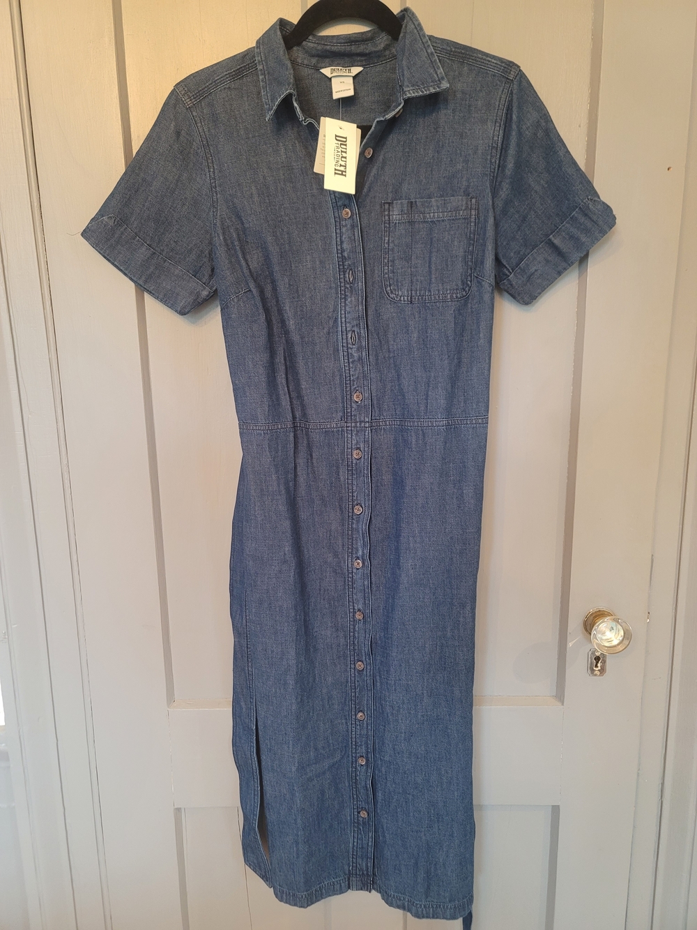 Duluth Trading Co Blue Denim Midi Shirt Dress
